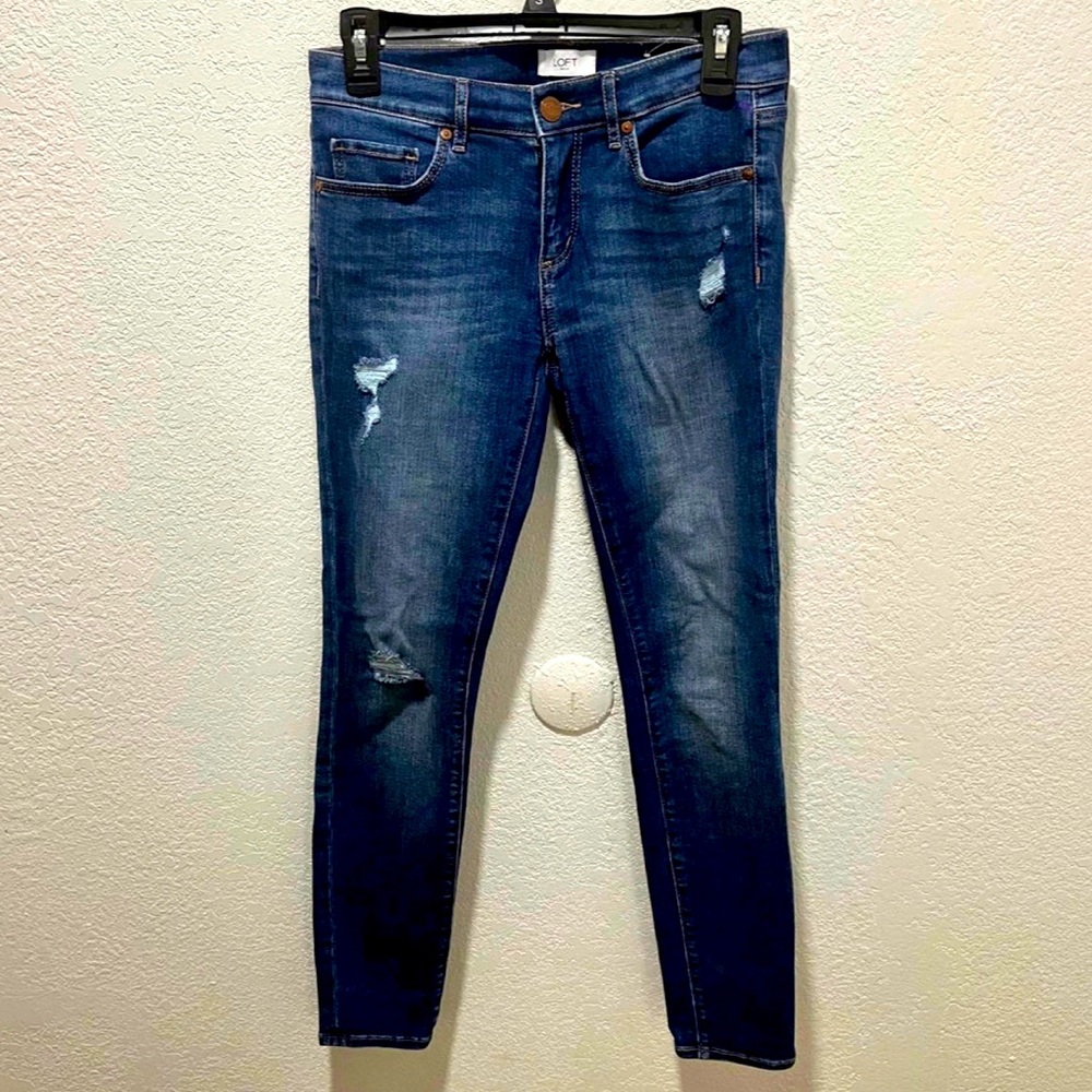 Loft Medium Wash Modern Skinny Distressed Denim Jeans